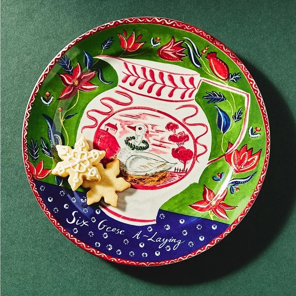 BRAND NEW ANTHROPOLOGIE Emily Maude 6 Six Geese A Laying Dessert Plate